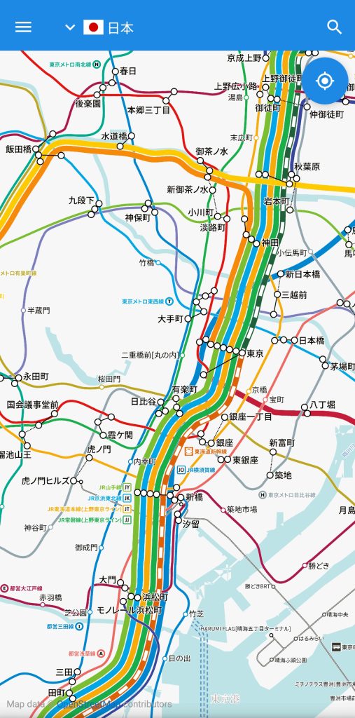 采用新“平铺方式 (v2)”设计的铁路地图示例（日本）