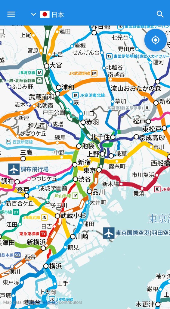 （改进后）缩小到最小放大倍数时的新路线图显示示例